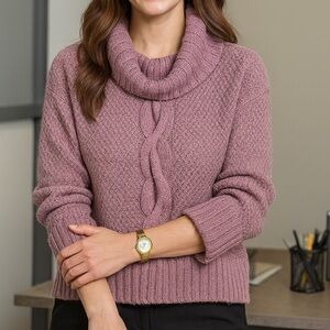 Talbots oversized cowl neck wool blend pink sweater